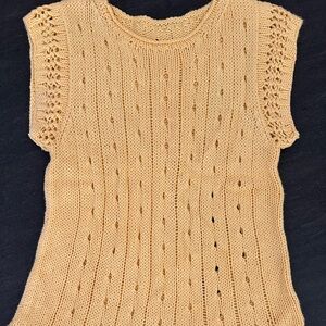 Tan V-Neck Cable Knit Sweater
